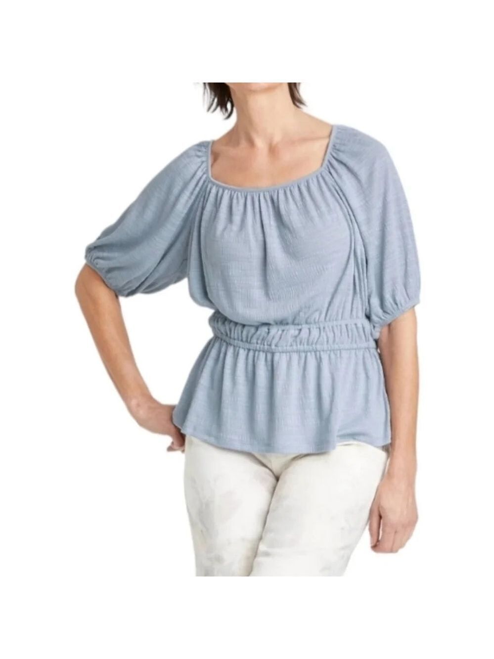 Knox Rose Puff Sleeve Textured Peasant Top